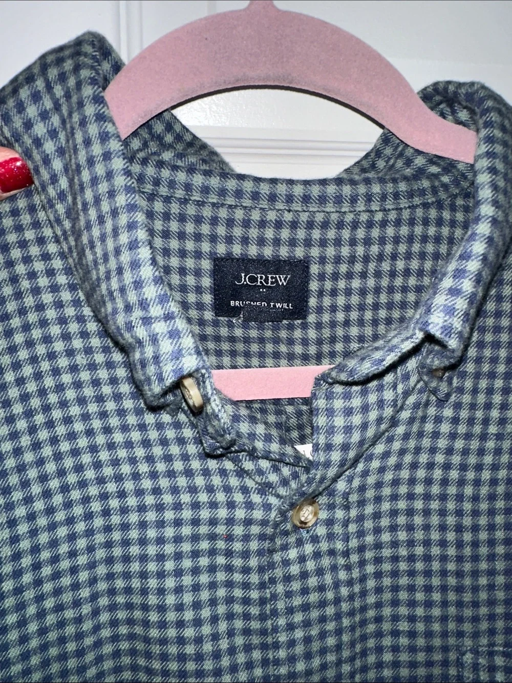 J. Crew Men's Blue and Green Mini Gingham Button-Down Shirt